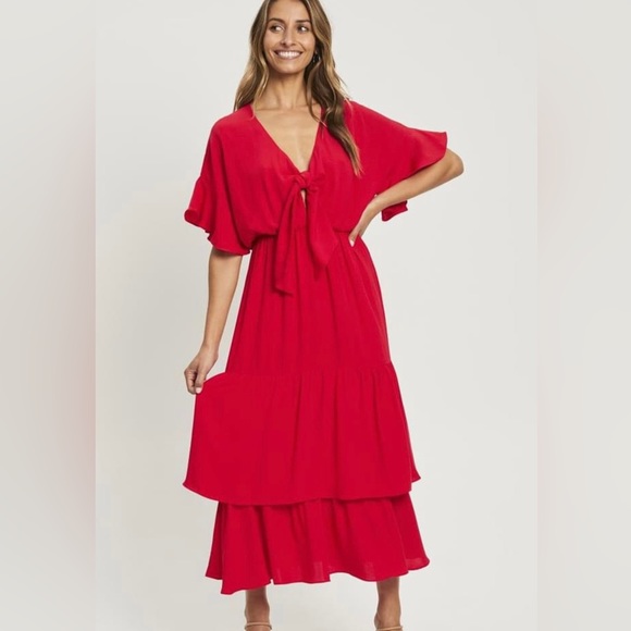 TUSSAH Women's Lucinda Midi Dress - Red - Midi Dress Size 18 - Picture 3 of 6